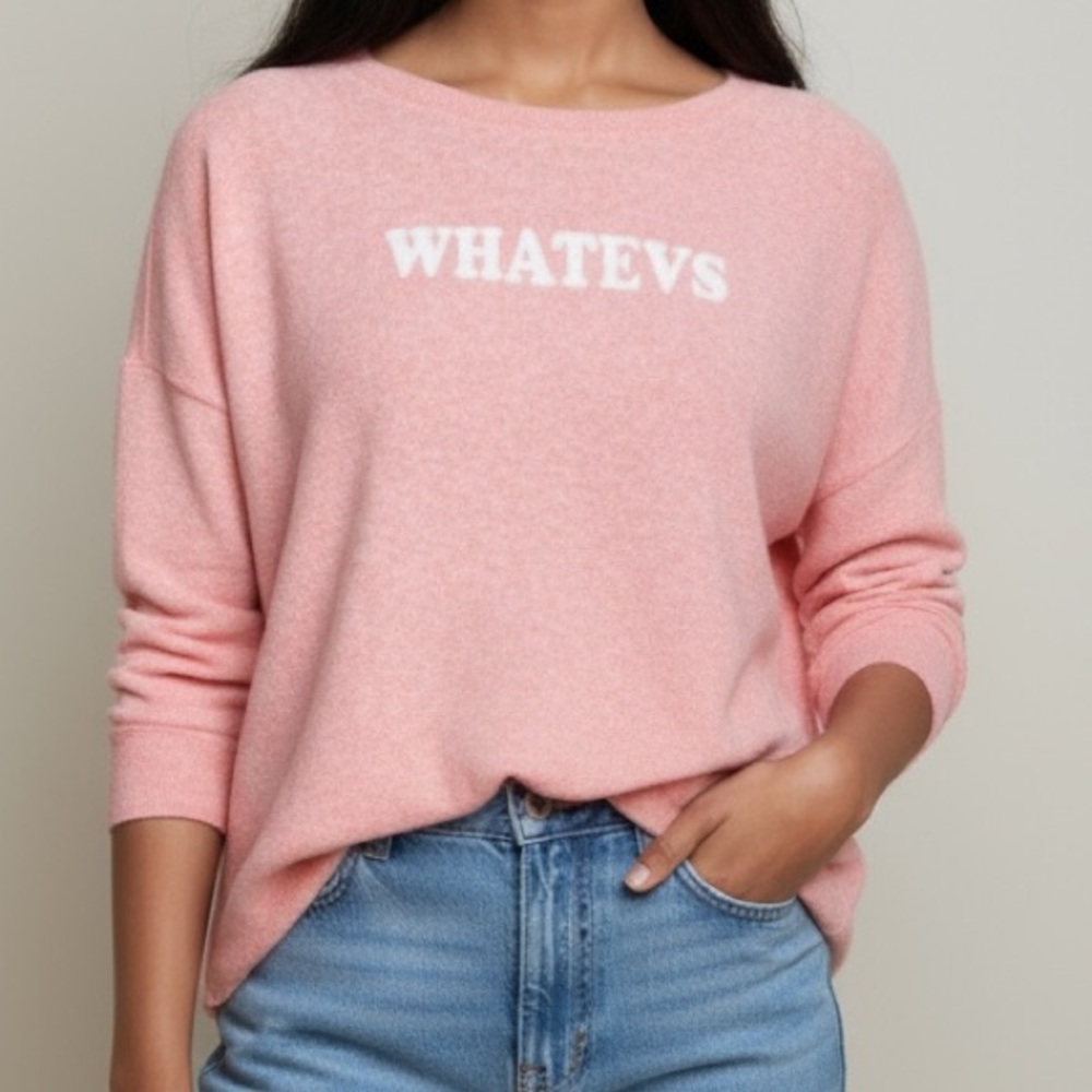 FREE PRESS · PINK + WHITE WHATEVS SWEATER - SIZE M